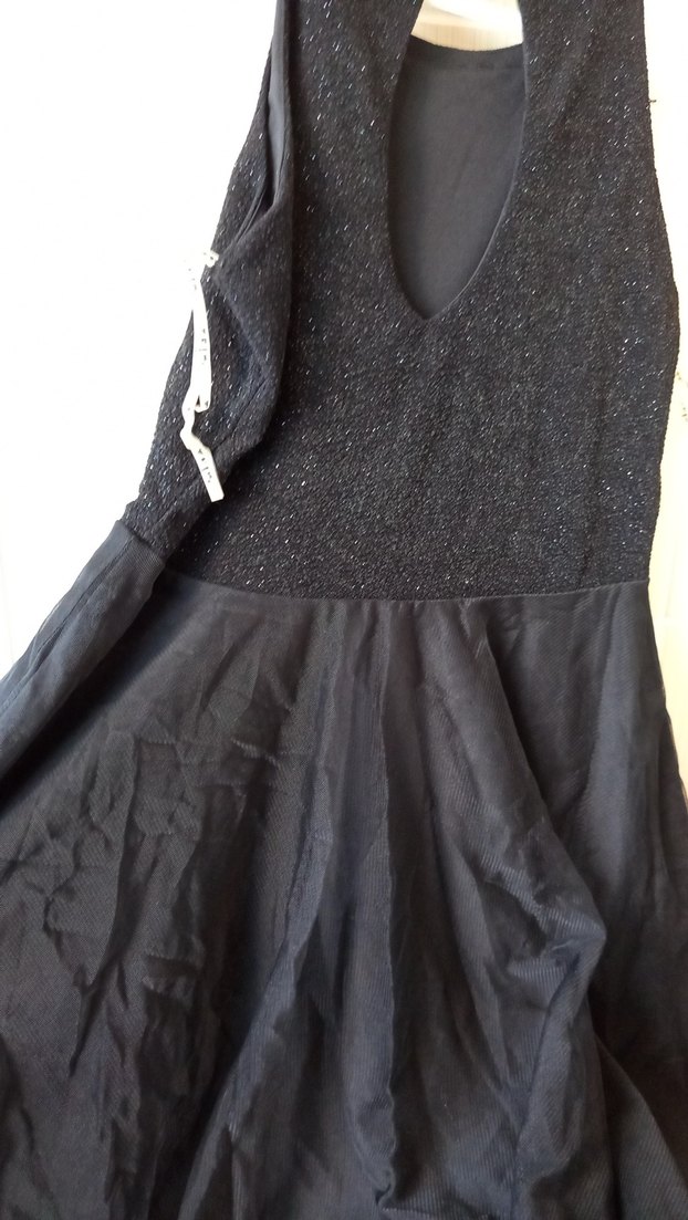 Lacivert Drapeli Uzun Straplez Gotik Elbise - Görsel 3