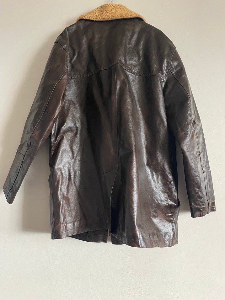 Düğmeli Kahverengi Deri Erkek Ceket - Görsel 2