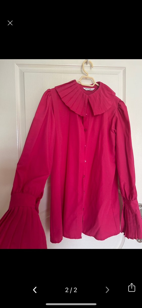 Piliseli Yakalı Pembe Keten Gömlek - Görsel 2