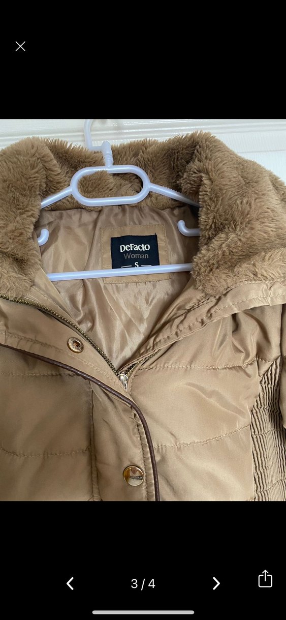 Defacto Kürk Detaylı Koyu Bej Kadın Kışlık Mont - Görsel 3