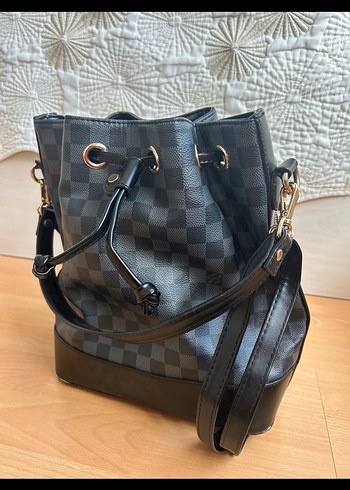 Siyah Kareli Deri Kadın Çanta - Görsel 2