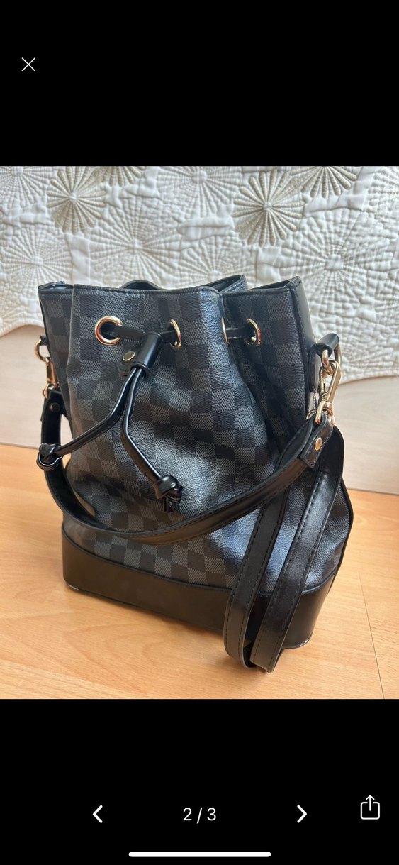 Siyah Kareli Deri Kadın Çanta - Görsel 2