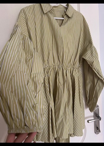 Kadın Khaki Uzun Kollu Salaş hem tunik hem Elbise - Görsel 3