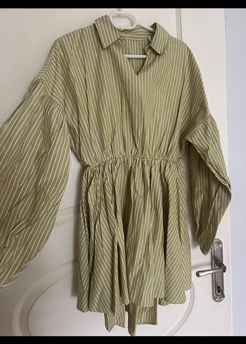 Kadın Khaki Uzun Kollu Salaş hem tunik hem Elbise - Görsel 2