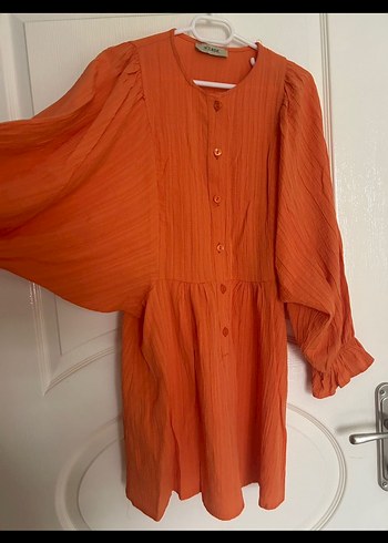 Turuncu Pilili Uzun Kollu Midi Tunik - Görsel 3