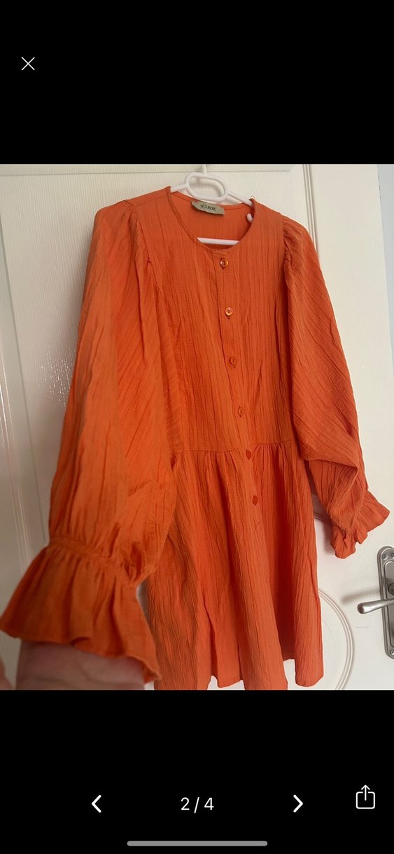 Turuncu Pilili Uzun Kollu Midi Tunik - Görsel 2