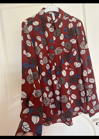 Sateen marka Bordo Çiçek Desenli Uzun Kollu Kadın Gömlek - Görsel 2