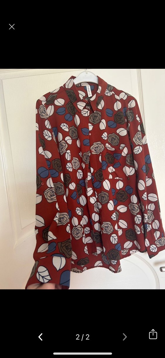 Sateen marka Bordo Çiçek Desenli Uzun Kollu Kadın Gömlek - Görsel 2