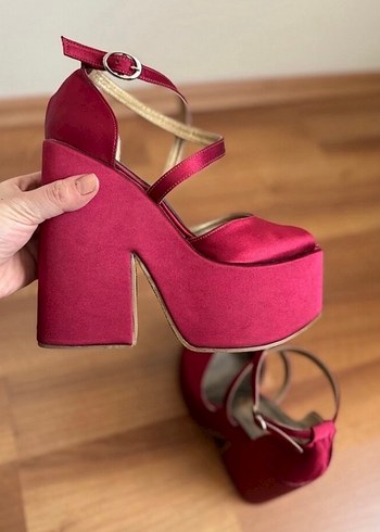 Bordo Platform Ayakkabı Bordo Yüksek Topuk Ayakkabı - Görsel 4