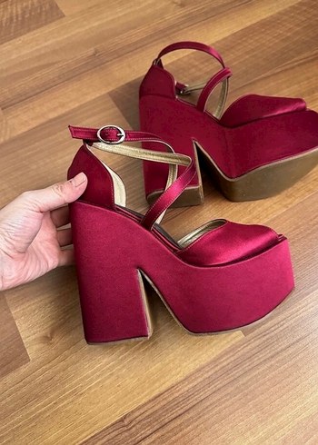 Bordo Platform Ayakkabı Bordo Yüksek Topuk Ayakkabı - Görsel 6