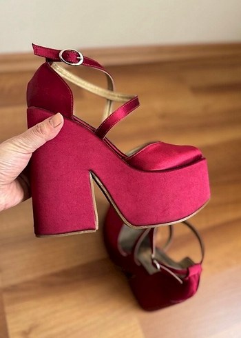 Bordo Platform Ayakkabı Bordo Yüksek Topuk Ayakkabı - Görsel 2