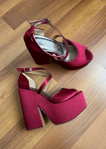 Bordo Platform Ayakkabı Bordo Yüksek Topuk Ayakkabı - Görsel 7
