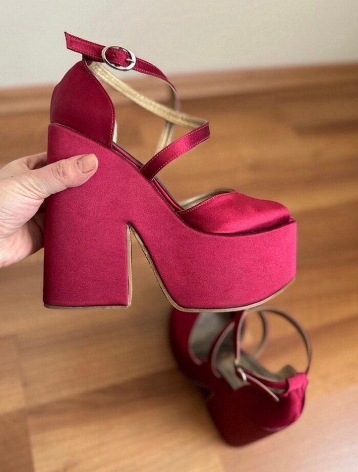 Bordo Platform Ayakkabı Bordo Yüksek Topuk Ayakkabı - Görsel 4