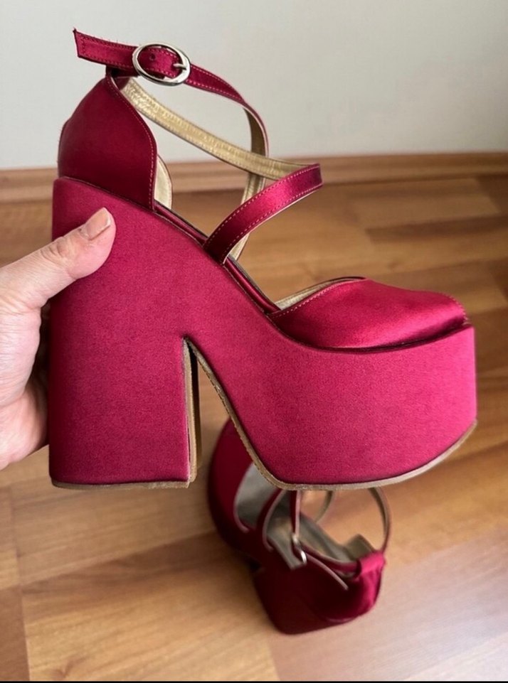 Bordo Platform Ayakkabı Bordo Yüksek Topuk Ayakkabı - Görsel 3