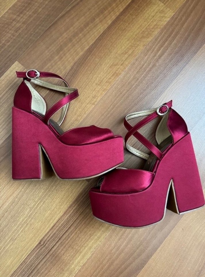 Bordo Platform Ayakkabı Bordo Yüksek Topuk Ayakkabı - Görsel 5