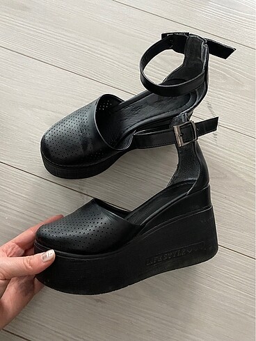 36 Beden siyah Renk Siyah Dolgu Topuk Sandalet