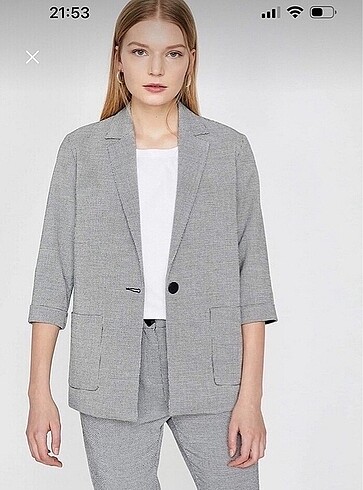 Koton Blazer Ceket Gri Blazer Ceket Çizgili Blazer Ceket