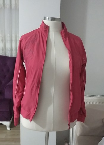 Pembe Spor Tarzı Kadın Fermuarlı Ceket