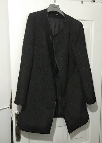 Düğmeli Siyah Kadın Uzun Kaban - Görsel 2