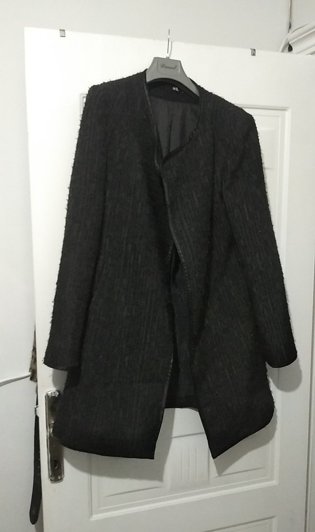 Düğmeli Siyah Kadın Uzun Kaban - Görsel 2