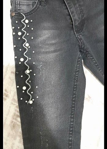 Kız Çocuk Payetli Gri Tie-Dye Denim Pantolon - Görsel 5