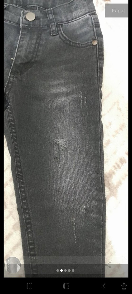 Kız Çocuk Payetli Gri Tie-Dye Denim Pantolon - Görsel 4