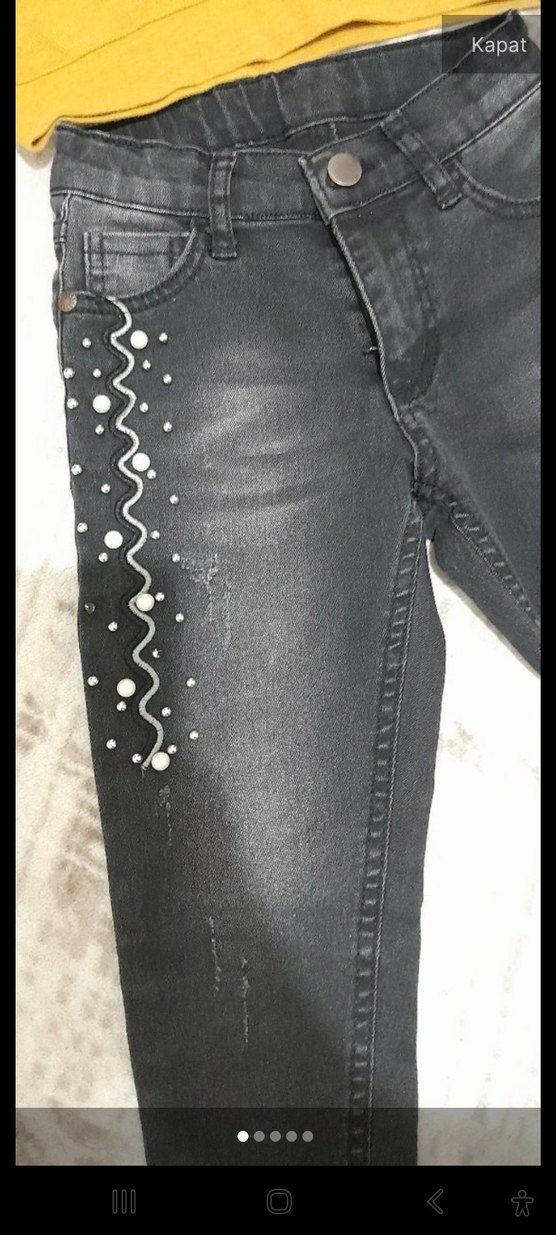 Kız Çocuk Payetli Gri Tie-Dye Denim Pantolon - Görsel 5