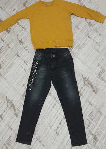 Pul İşlemeli Siyah Kız Kot Pantolon - Görsel 5