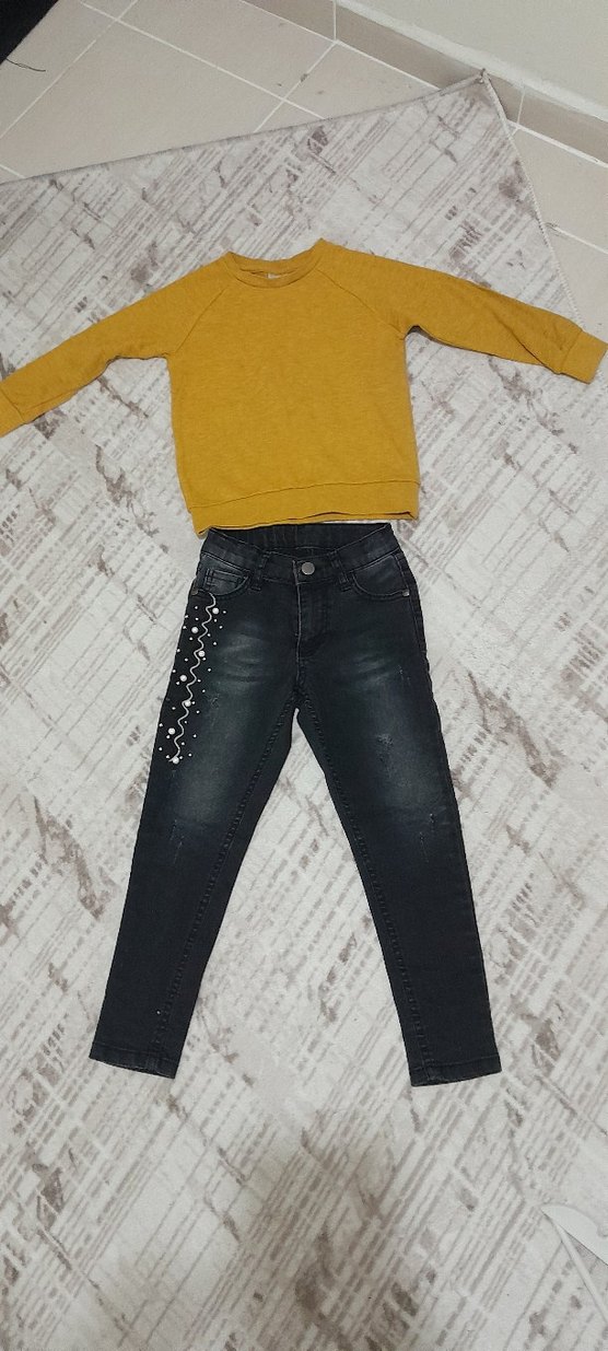 Pul İşlemeli Siyah Kız Kot Pantolon - Görsel 5