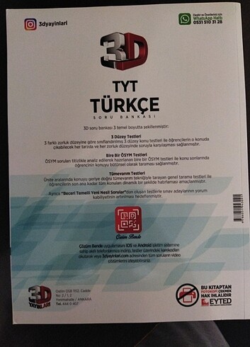 3D yayınları tyt Türkçe soru bankasi