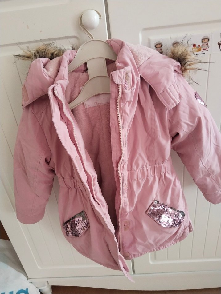 Pembe Kürklü Kız Çocuk Montu - Görsel 5