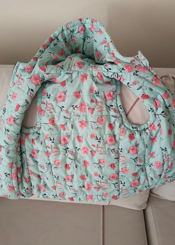 Kız Çocuk Turkuaz Kapüşonlu Yelek - Görsel 2