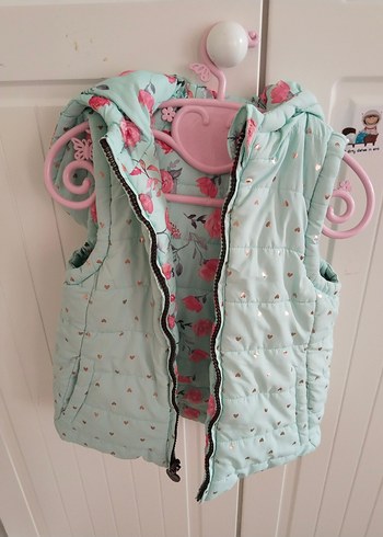 Kız Çocuk Turkuaz Kapüşonlu Yelek - Görsel 4