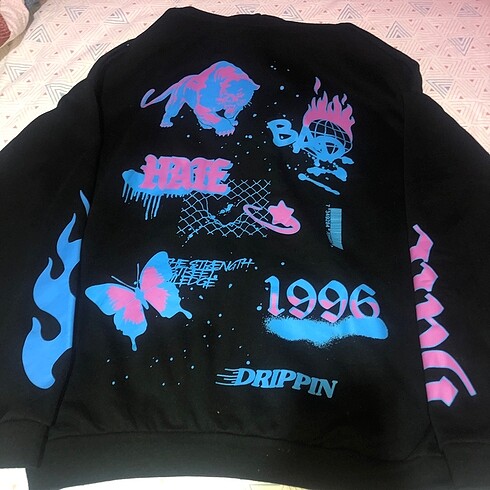 m Beden siyah Renk Siyah Desenli Sweatshirt Y2K