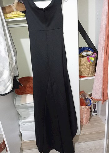 Siyah Drapeli V Yakalı Uzun Kadın Elbise - Görsel 3