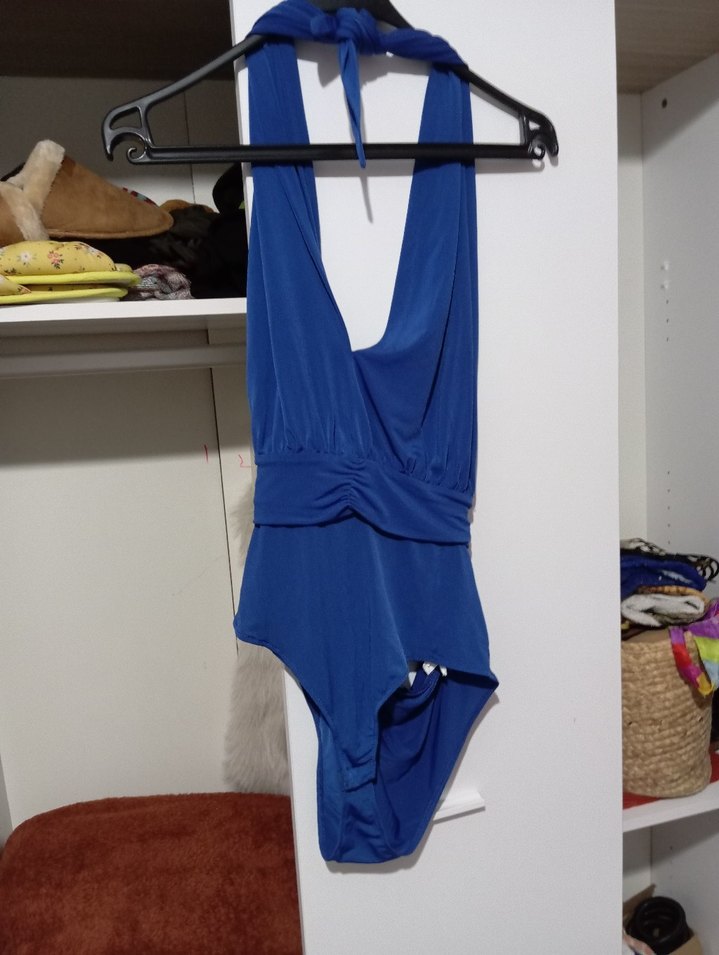 Kadın Lacivert çıtçıtlı boyundan bağlamalı bluz - Görsel 2