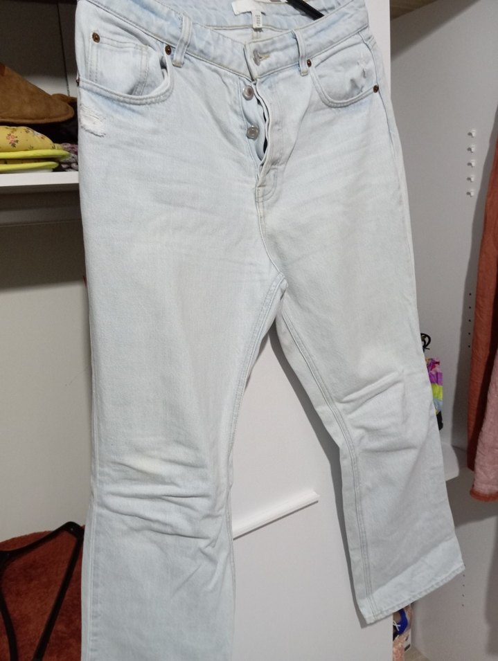 Düğmeli Gri Kadın Denim Pantolon - Görsel 2