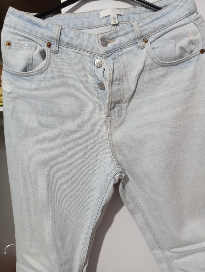 Düğmeli Gri Kadın Denim Pantolon - Görsel 3