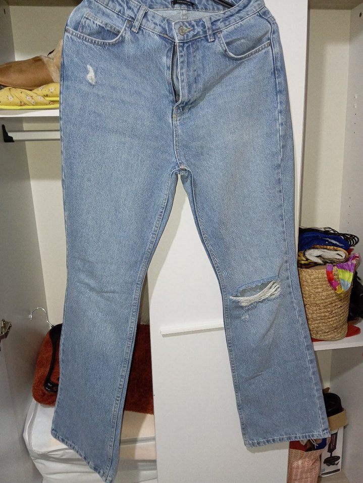 Kadın Mavi Bol Kesim Midi Boy Kot Pantolon - Görsel 2