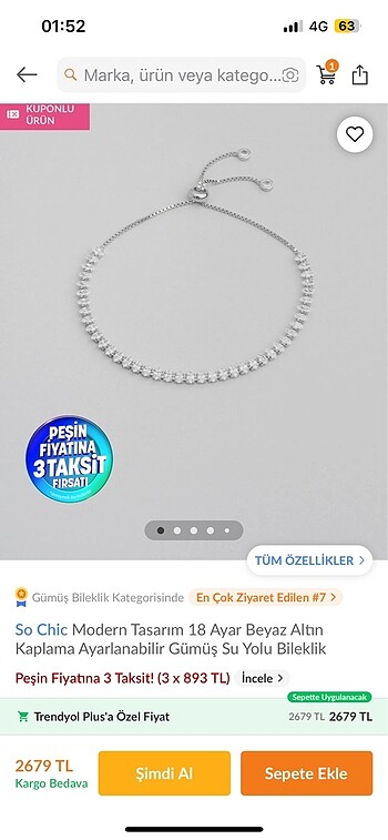 So Chic Gümüş Su yolu bileklik
