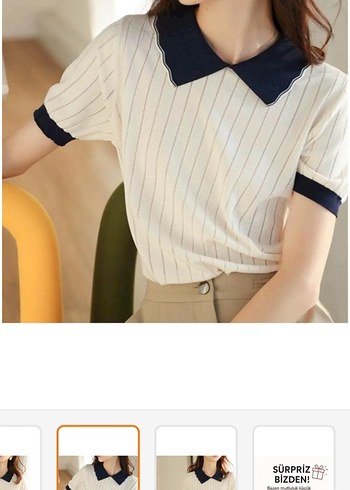 Bej Kısa Kollu Polo Yaka Midi Elbise - Görsel 4