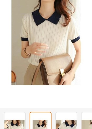 Bej Kısa Kollu Polo Yaka Midi Elbise - Görsel 2