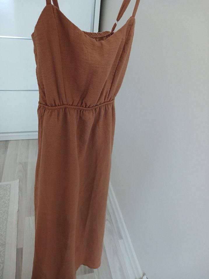 Kadın Kahverengi Straplez Uzun Elbise - Görsel 2