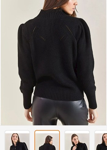 Düğmeli Siyah Deri Görünümlü Triko Kazak - Görsel 3