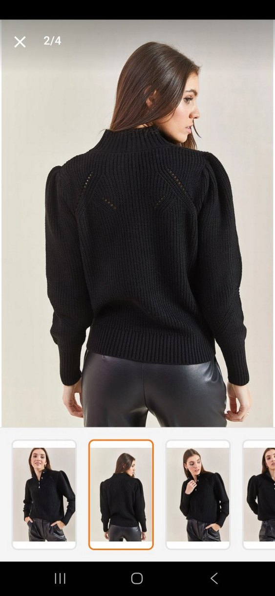 Düğmeli Siyah Deri Görünümlü Triko Kazak - Görsel 3