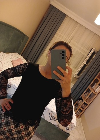 Uzun Kollu Siyah Dantel Bluz - Görsel 5