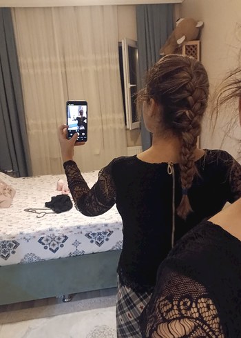 Uzun Kollu Siyah Dantel Bluz - Görsel 6