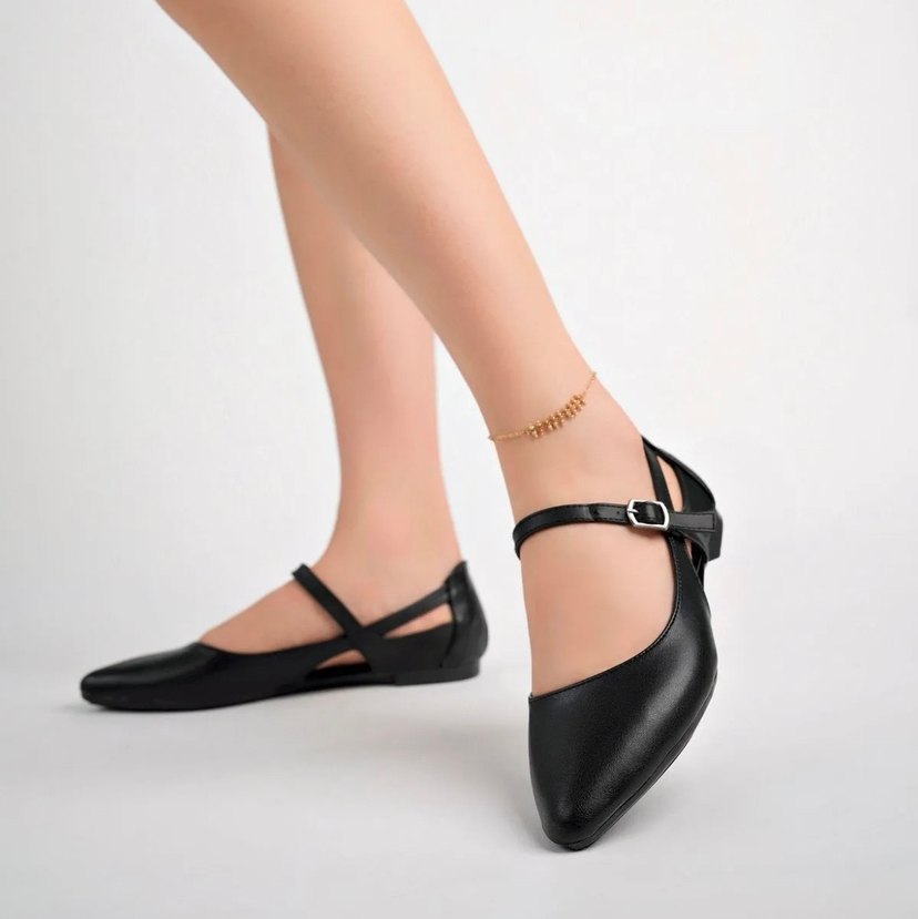 Klasik Siyah Tokalı Stiletto Topuklu Kadın Babet - Görsel 2