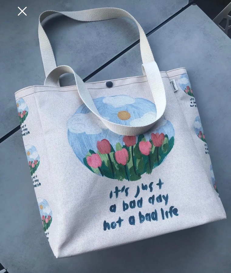 Beyaz Baskılı Pamuk Kadın Omuz Çantası - Görsel 3