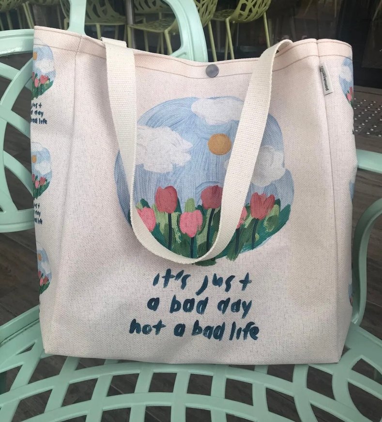 Beyaz Baskılı Pamuk Kadın Omuz Çantası - Görsel 2